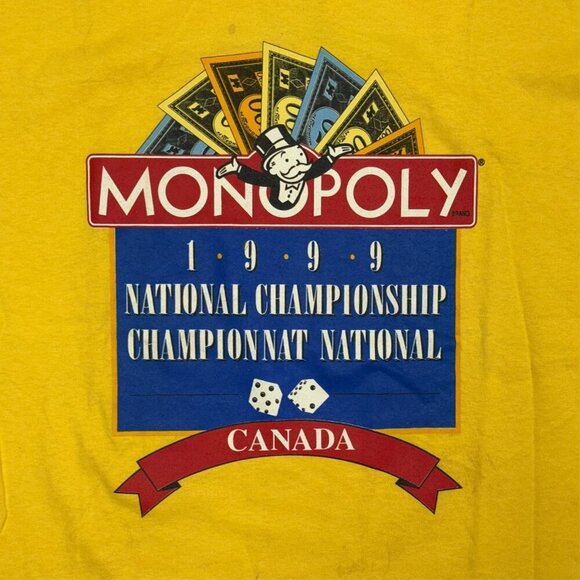 Vintage 90s Monopoly 1999 National Championship TShirt Yellow Cotton XL - Picture 3 of 6